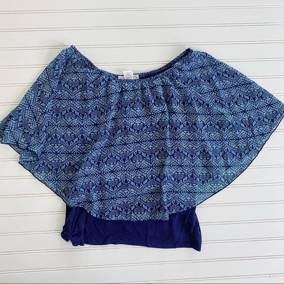 Blue blouse with overlay sheer poncho Size M - Picture 6 of 8